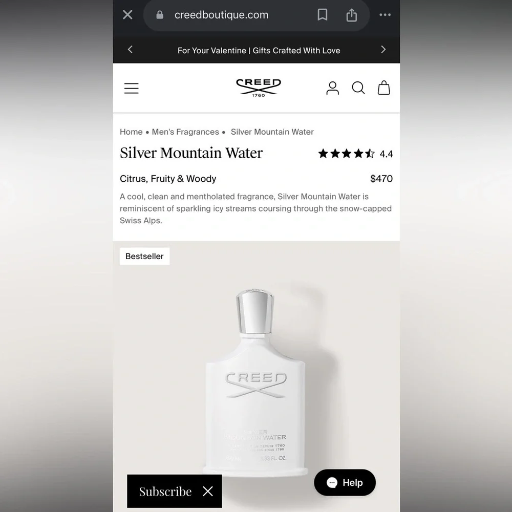 Creed Silver Mountain Water Fragrance New - box - 100ML / 3.33 FL OZ